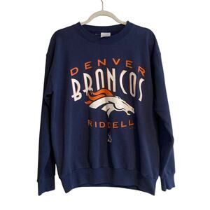 Vintage 90s Riddell NFL Denver Broncos Blue Orange Crew Neck Sweatshirt Sz Large